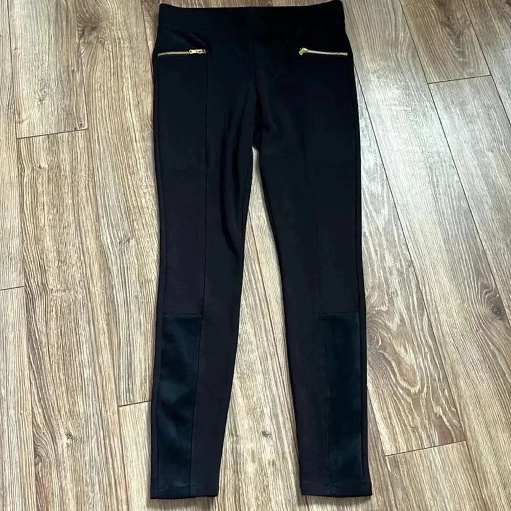 High-Rise Stevie Ponte-Knit Sueded-Trim Zip-Panel Pants for Women size MP